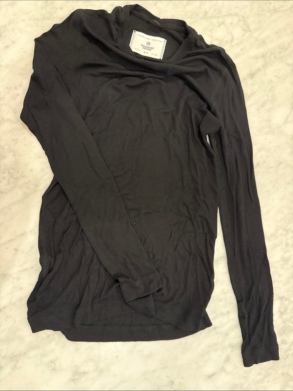 Reigning Champ Charcoal Black Ribbed Long-Sleeve Crew